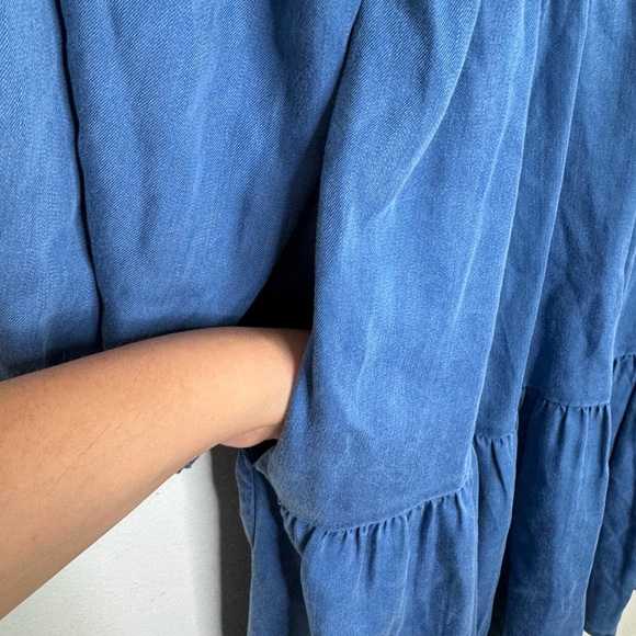 Old Navy womens 2X blue Tencel Lyocell Ruffle chambray dress milkmaid boho - Picture 4 of 11
